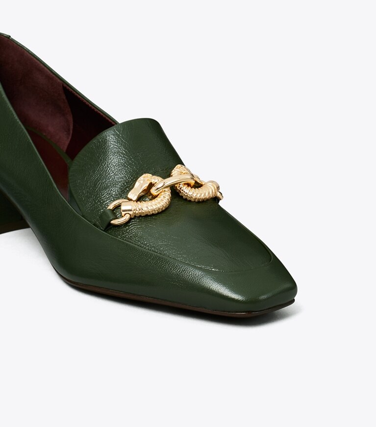 Tory Burch designer heels Jessa Loafer mit Absatz in DARK EMERALD angle