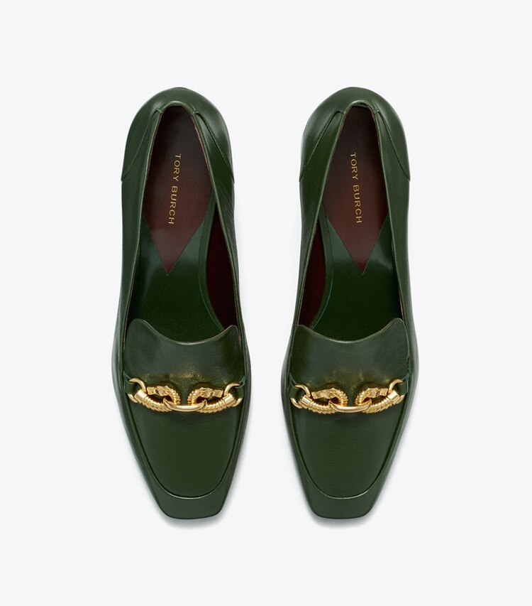 Tory Burch designer heels Jessa Loafer mit Absatz in DARK EMERALD von oben