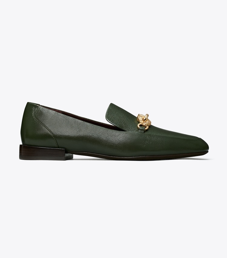 Tory Burch designer flats Jessa Loafer in DARK EMERALD side