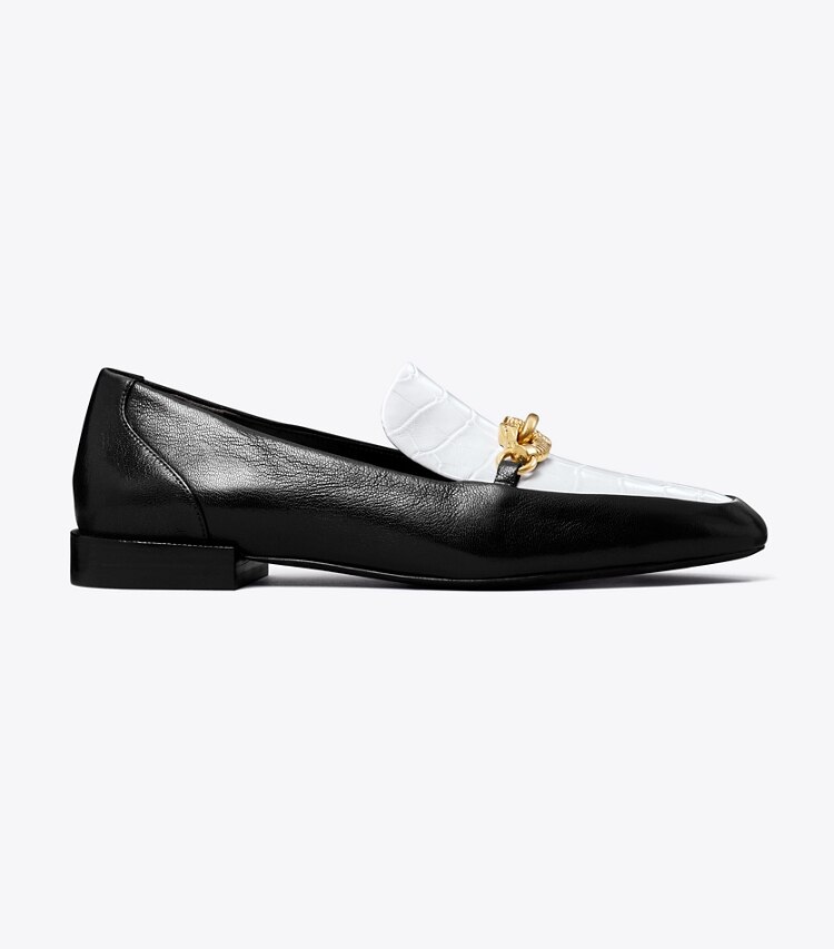 Tory Burch designer flats Jessa Loafer in GARDENIA / PERFECT BLACK side