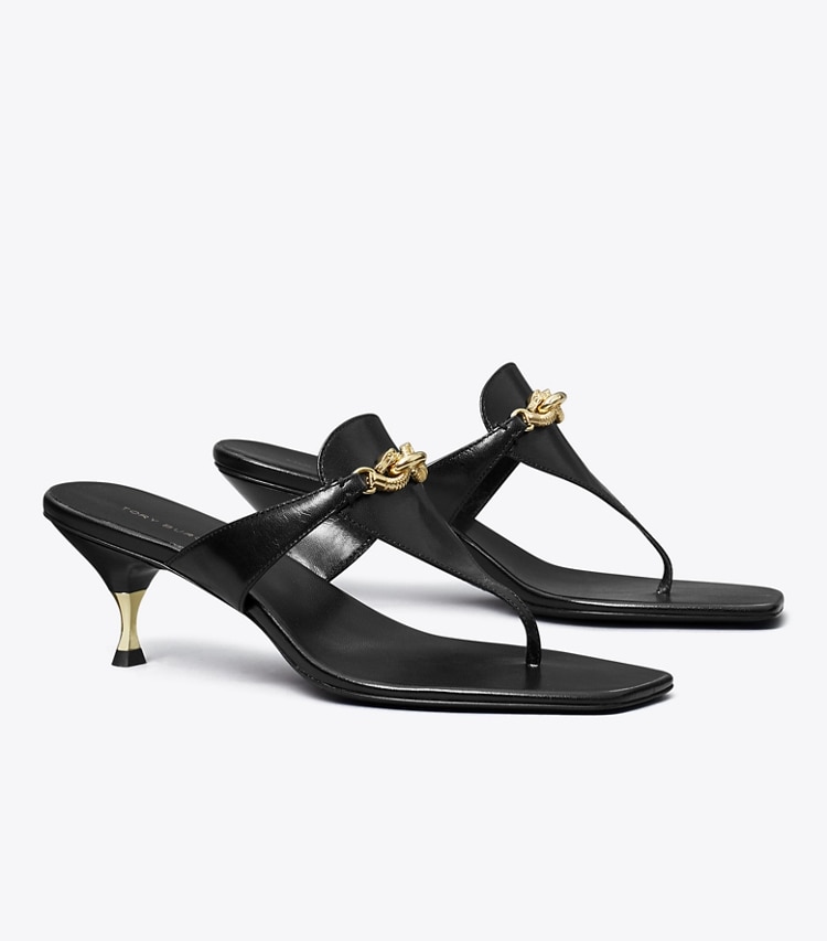 Tory Burch designer sandals Jessa Low Heeled Sandal in PERFECT BLACK angle