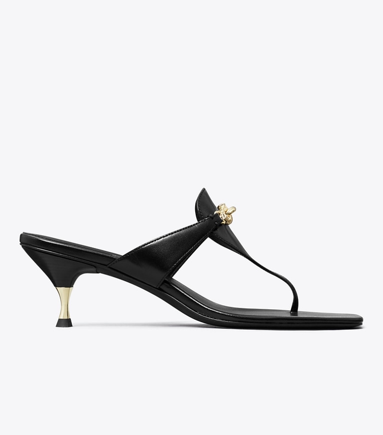 Tory Burch designer sandals Jessa Low Heeled Sandal in PERFECT BLACK angle
