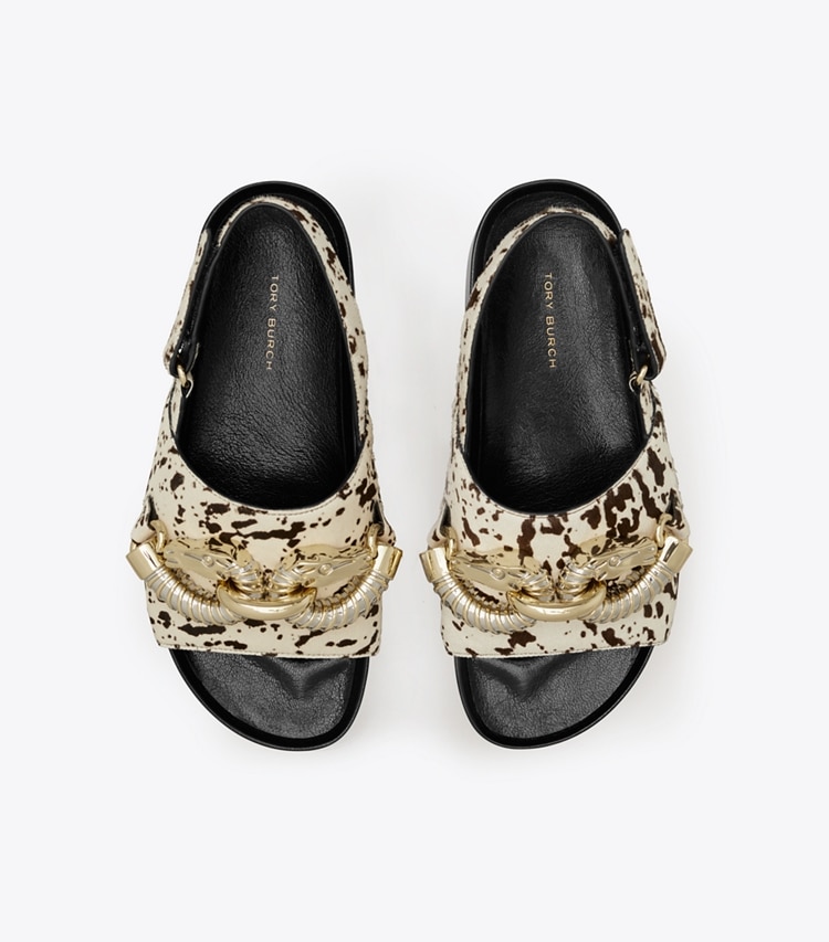 Tory Burch designer sandals Jessa Platform Sandal in COW PRINT / BLACK overhead