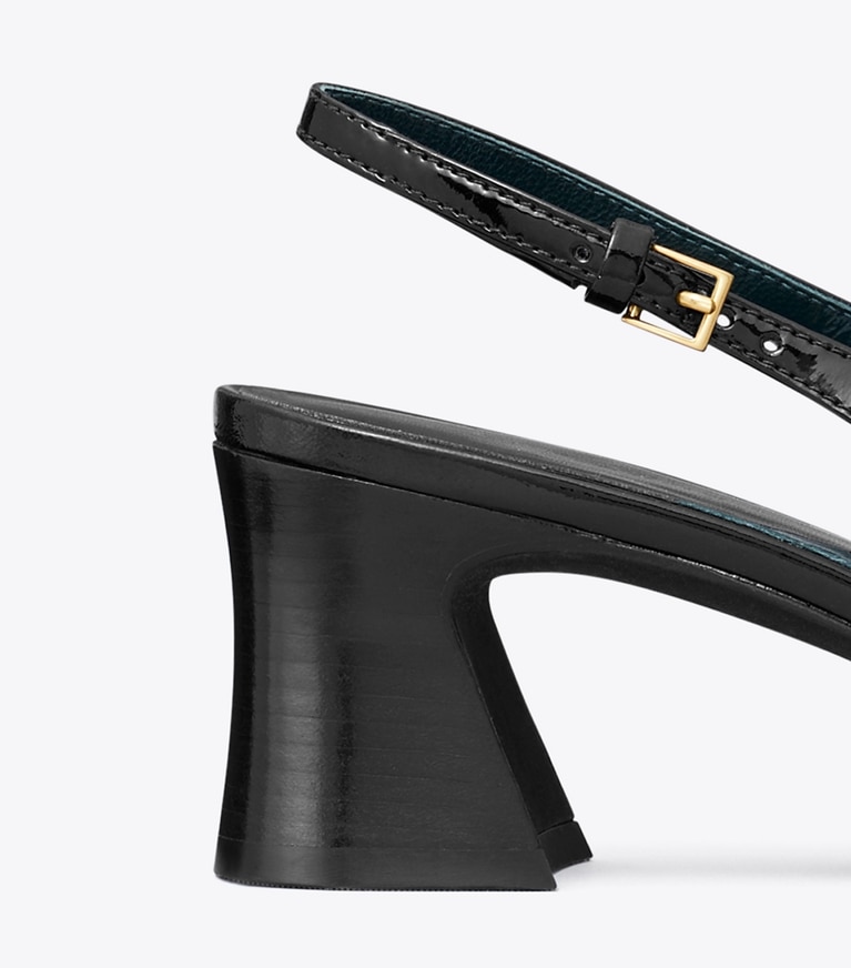 Tory Burch designer heels Jessa Slingback Heel in PERFECT BLACK / GOLD angle