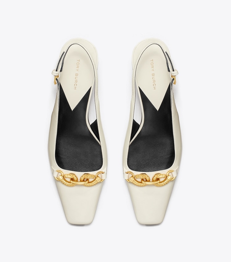 Tory Burch designer heels Jessa Slingback Heel in LIGHT CREAM / GOLD overhead