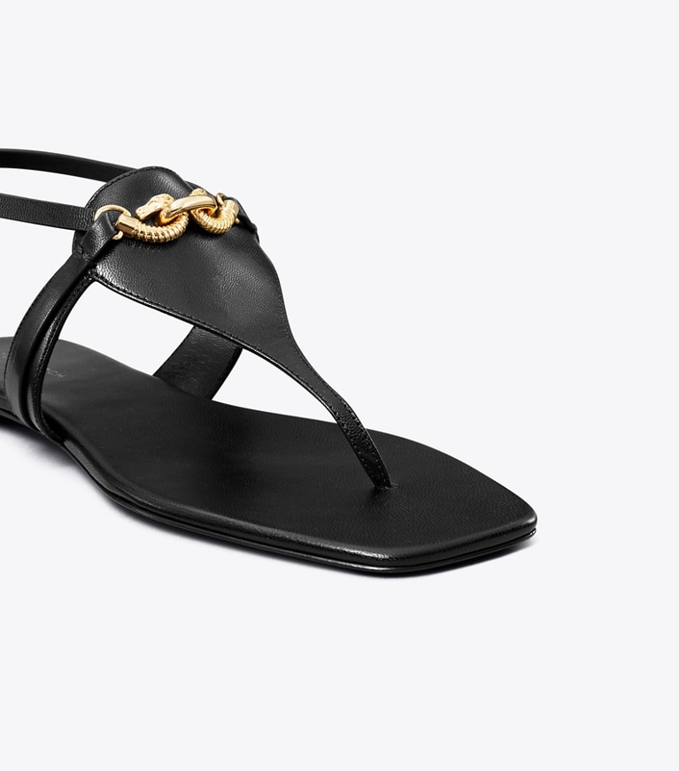 Tory Burch designer sandals Jessa T-Strap Sandal in PERFECT BLACK angle