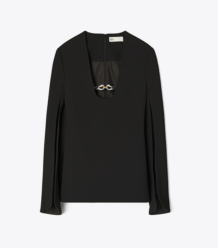 Tory Burch designer oberteile Jessa Tunika aus Crêpe mit U-Ausschnitt in Black front