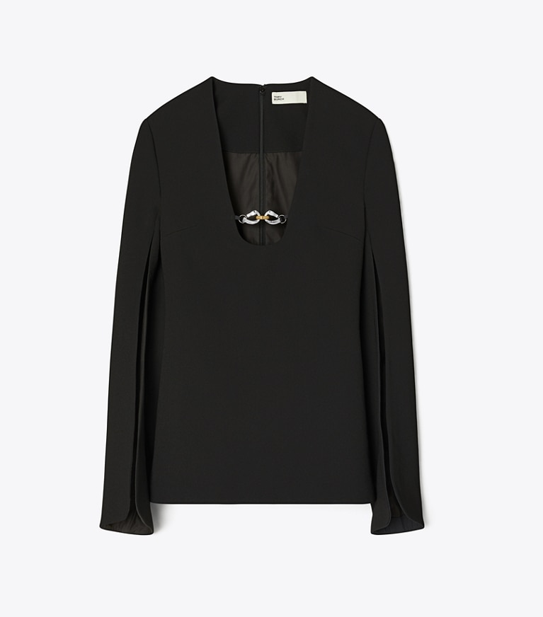 Tory Burch designer oberteile Jessa Tunika aus Crêpe mit U-Ausschnitt in Black front