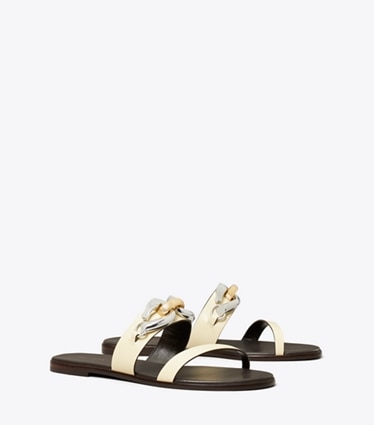 Tory Burch designer sandals Jessa Two-Strap Sandal in SOFT CUSTARD angle