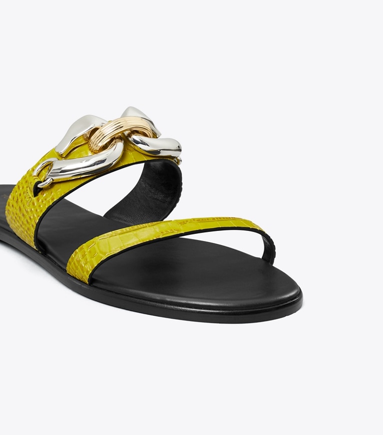 Tory Burch designer sandals Jessa Two-Strap Sandal in GREEN TOMATO angle
