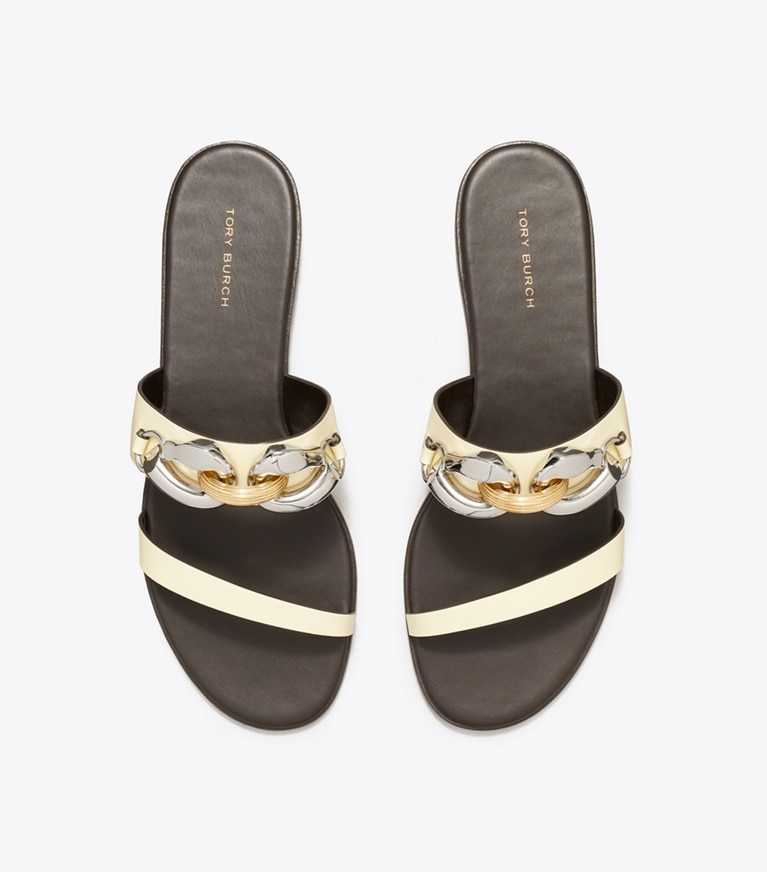 Tory Burch designer sandals Jessa Two-Strap Sandal in SOFT CUSTARD angle