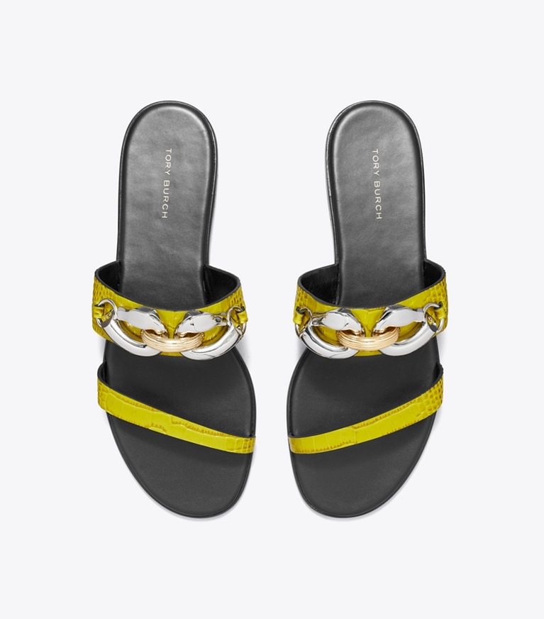 Tory Burch designer sandals Jessa Two-Strap Sandal in GREEN TOMATO angle