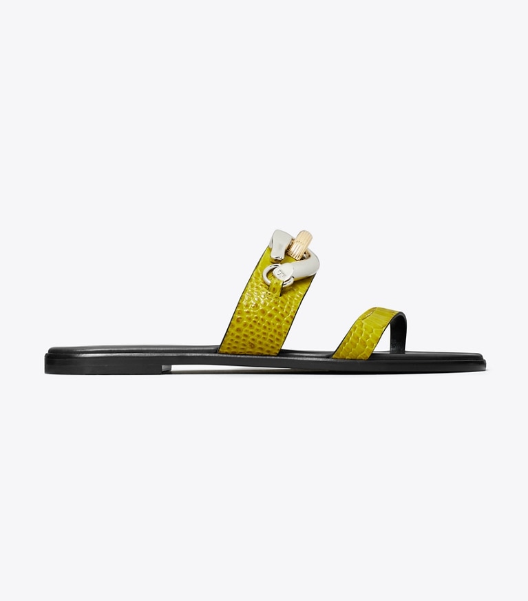 Tory Burch designer sandals Jessa Two-Strap Sandal in GREEN TOMATO angle