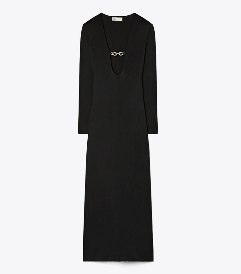 Tory Burch designer kleider Jessa Viskosekleid mit tiefem U-Ausschnitt in Black front