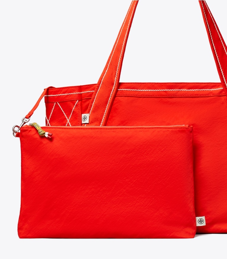 Tory Burch designer tote bags Jet Lag Tote in Red Jasmine detail