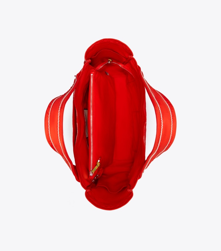 Tory Burch designer tote bags Jet Lag Tote in Red Jasmine overhead