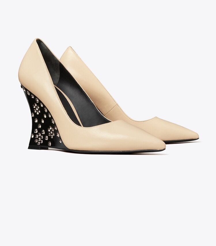 Tory Burch designer sandals Jeweled Flower Wedge in BRIE angle
