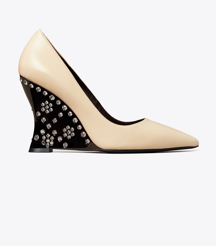 Tory Burch designer sandals Jeweled Flower Wedge in BRIE side