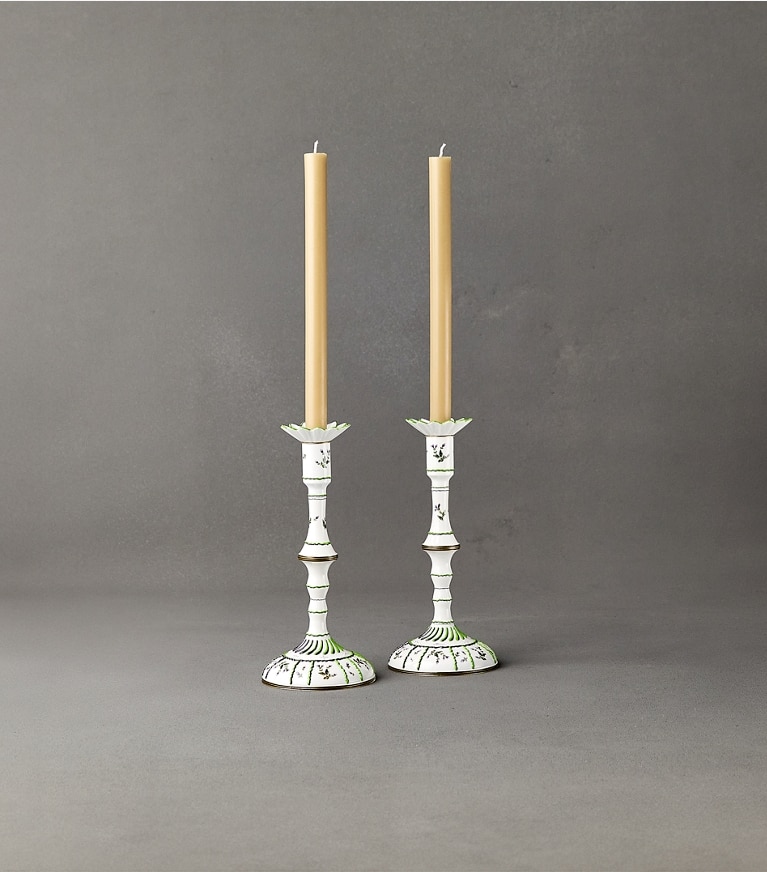 Tory Burch designer tabletop & drinkware Jolie Fleur Candlesticks, Set Of 2 in NEW IVORY front
