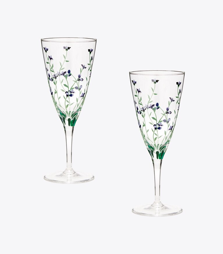 Tory Burch designer tabletop & drinkware Jolie Fleur Champagne Glass, Set of 2 in Clear / Multi group