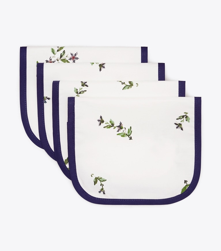 Tory Burch designer linens Jolie Fleur Cocktail Napkin, Set of 4 in NEW IVORY front