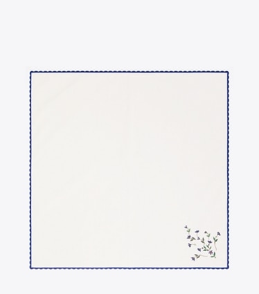 Tory Burch designer linens Jolie Fleur Embroidered Napkin, Set of 4 in NEW IVORY front
