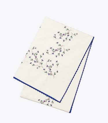 Tory Burch designer linens Jolie Fleur Embroidered Square Tablecloth in NEW IVORY front