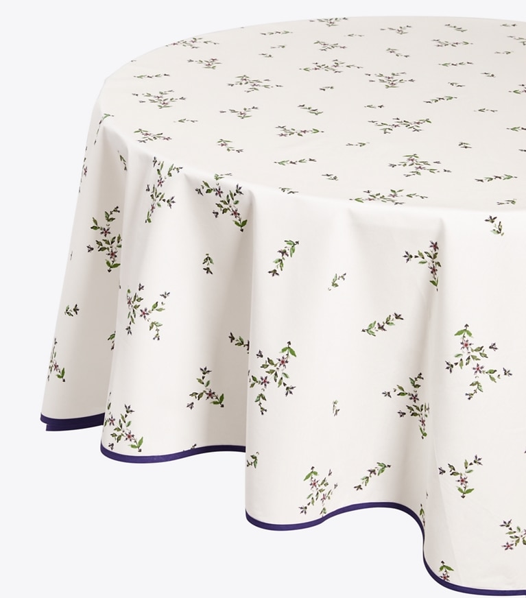 Tory Burch designer linens Jolie Fleur Round Tablecloth, 108" in NEW IVORY front