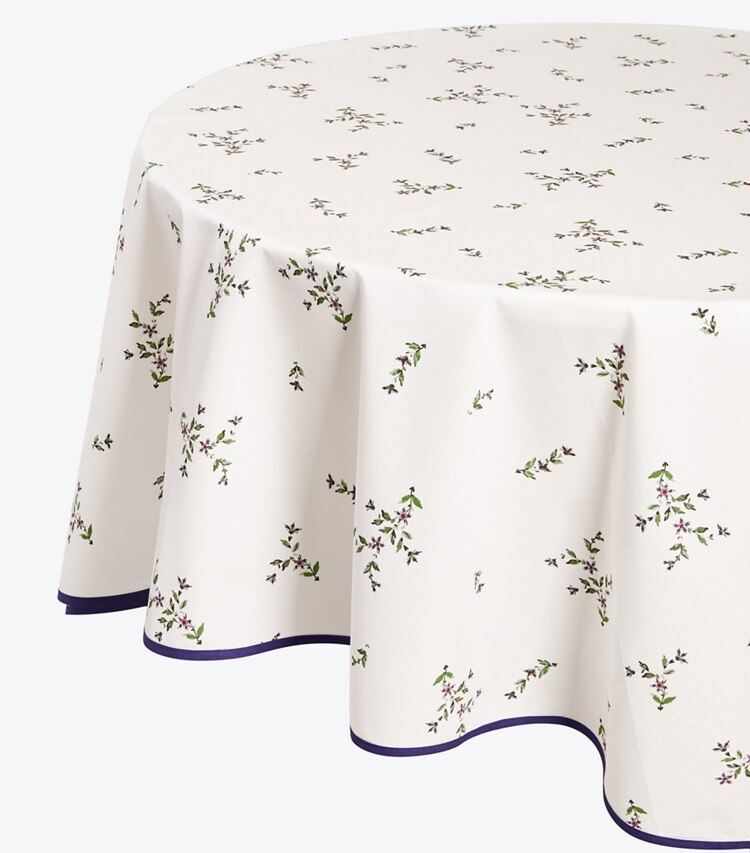 Tory Burch designer linens Jolie Fleur Round Tablecloth, 120" in NEW IVORY detail