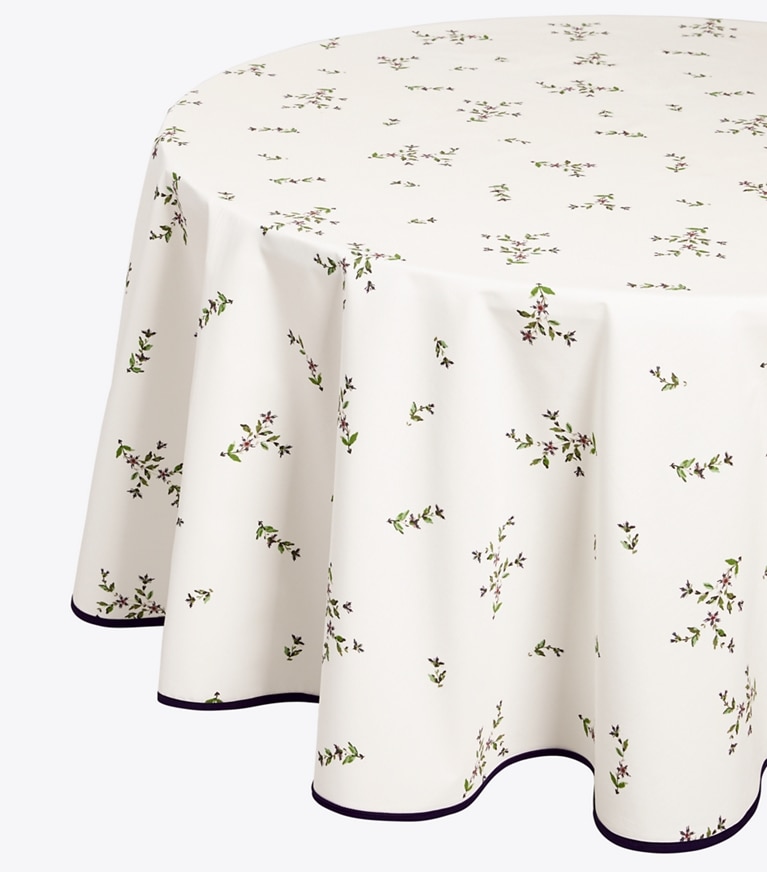 Tory Burch designer linens Jolie Fleur Round Tablecloth, 132"  in NEW IVORY front