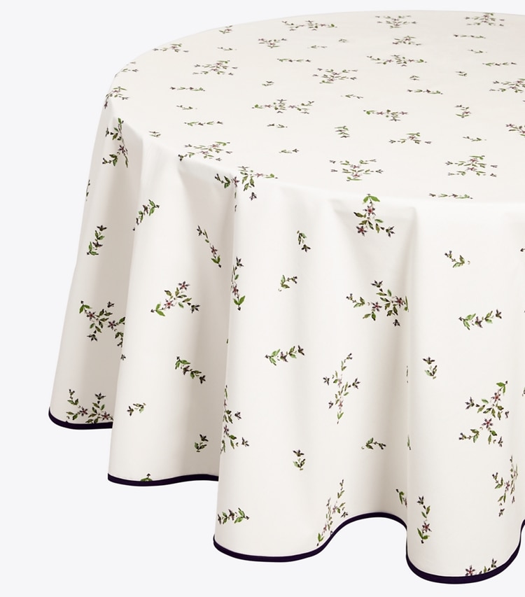Tory Burch designer linens Jolie Fleur Round Tablecloth, 70" in NEW IVORY detail