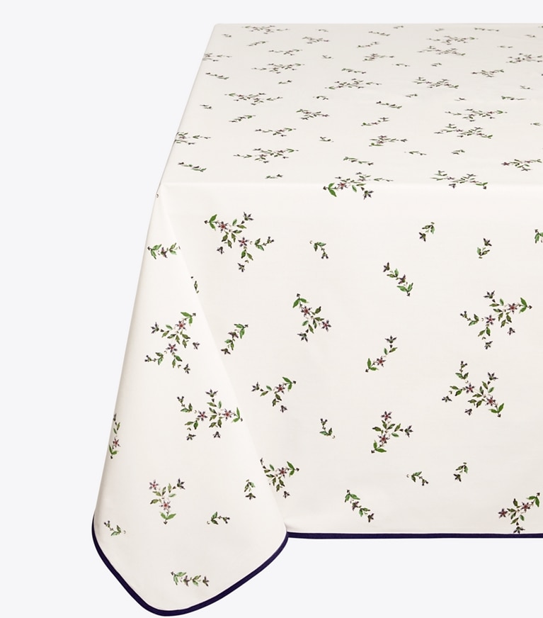 Tory Burch designer linens Jolie Fleur Square Tablecloth, 70" in NEW IVORY front