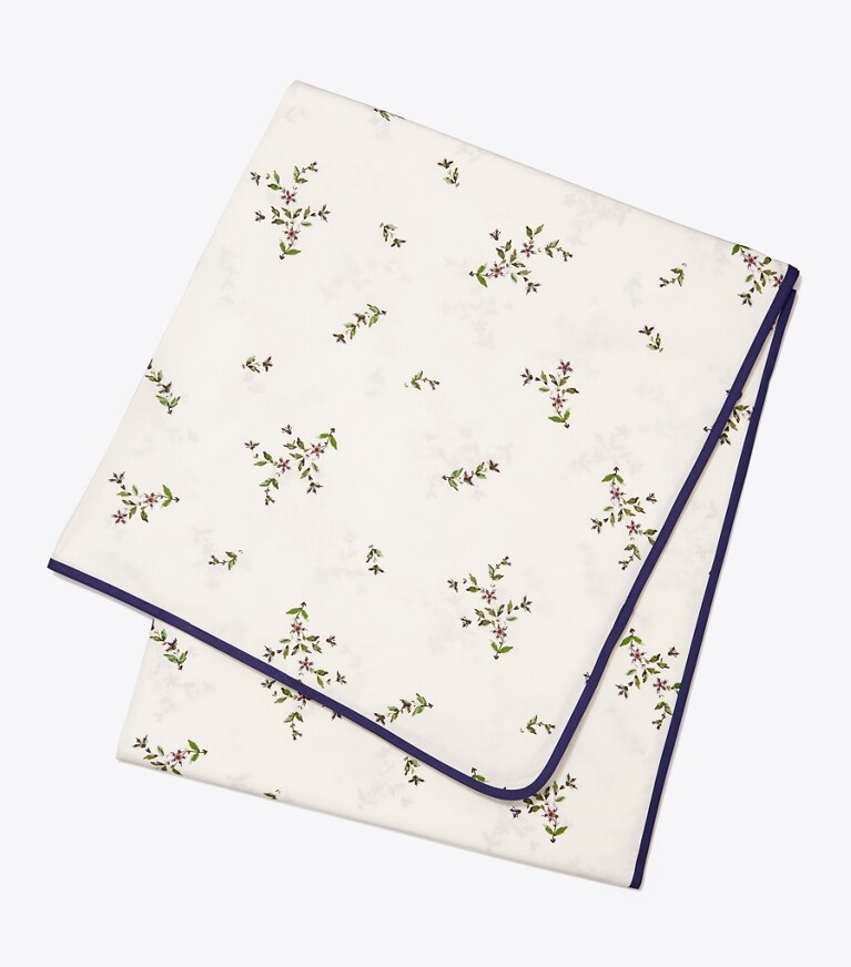 Tory Burch designer linens Jolie Fleur Tablecloth, 126" x 70"  in NEW IVORY front