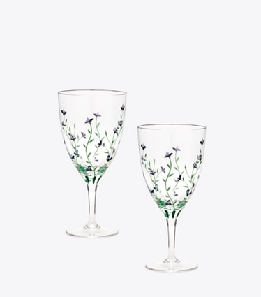Tory Burch designer tabletop & drinkware Jolie Fleur Wine Glass, Set of 2 in Clear / Multi group