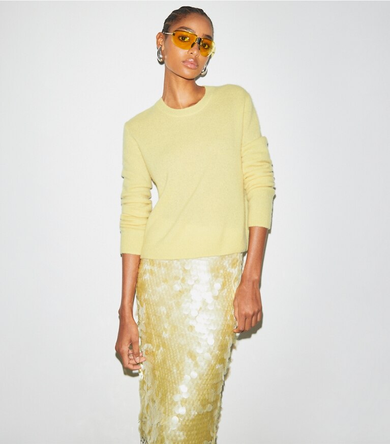 Tory Burch designer bas Jupe à paillettes dans Soft Lumen détail sur modèle