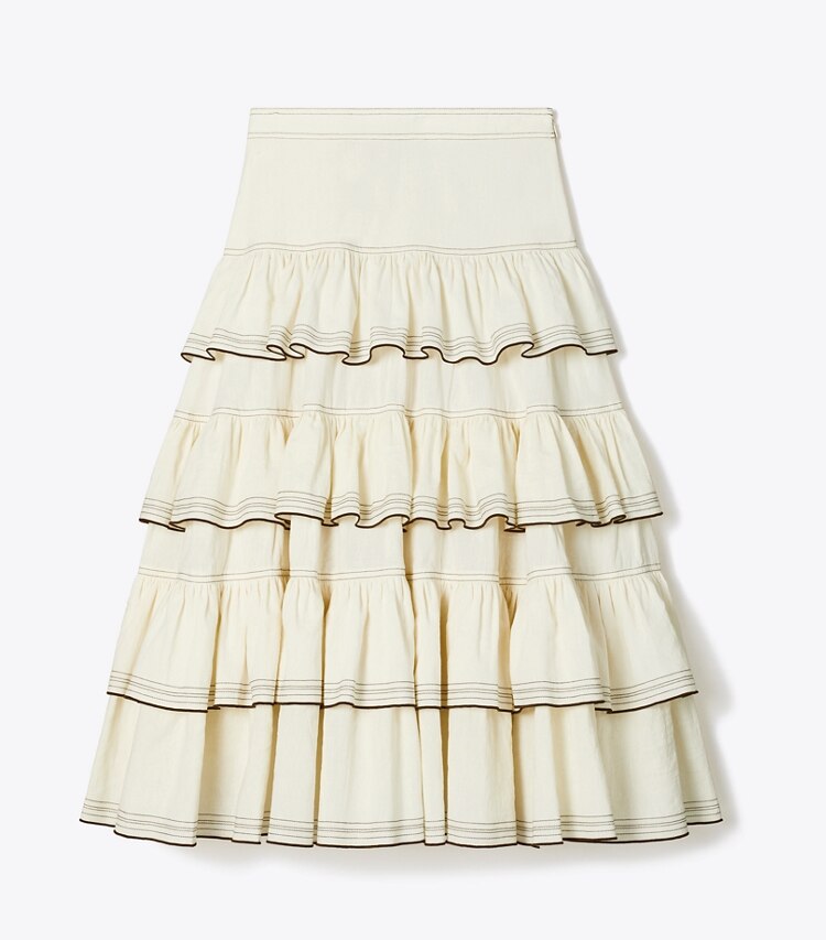 Tory Burch designer bas Jupe à volants en coton dans Biscuit de face