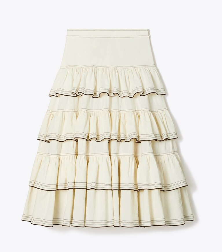 Tory Burch designer bas Jupe à volants en coton dans Biscuit de face