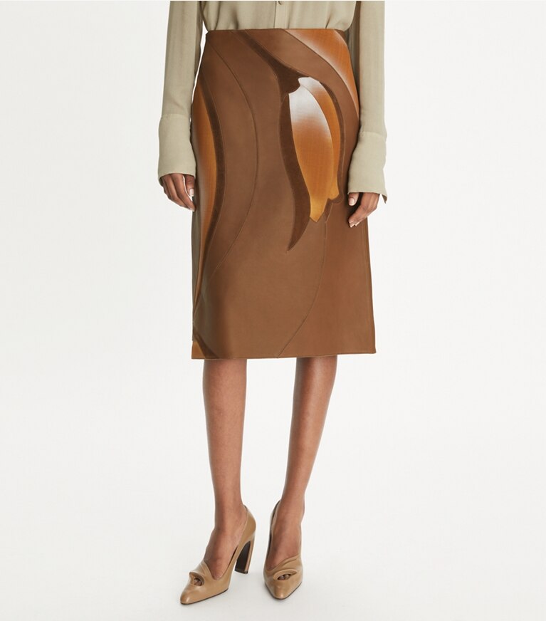 Tory Burch designer bas Jupe brodée in Coffee front