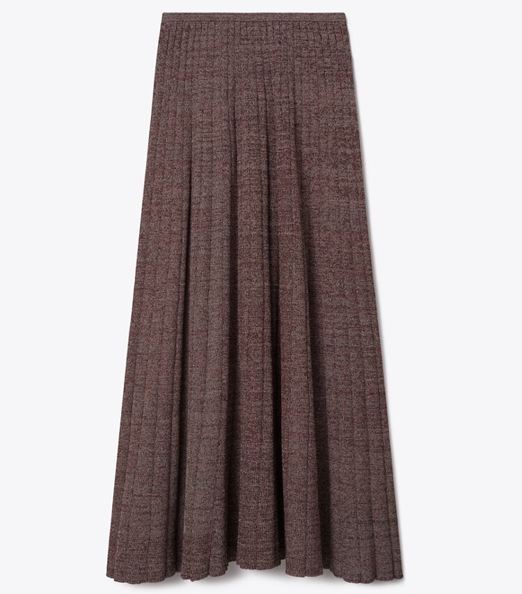 Tory Burch designer bas Jupe côtelée chinée dans Abalone Ivory / Dark Rustic Red / Black de face