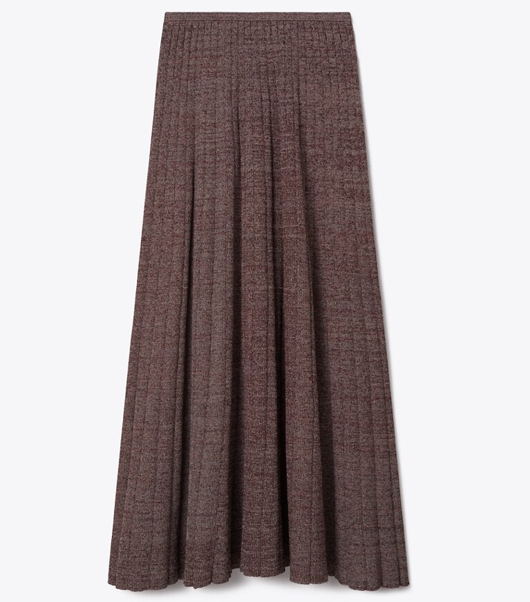 Tory Burch designer bas Jupe côtelée chinée dans Abalone Ivory / Dark Rustic Red / Black de face