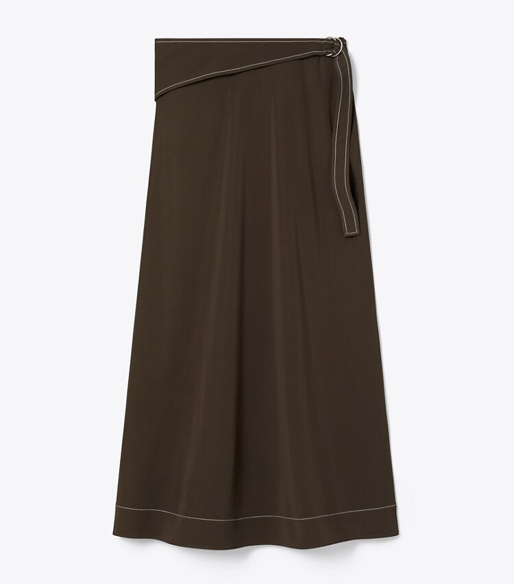 Tory Burch designer bas Jupe ceinturée en jersey dans Deep Chocolate de face
