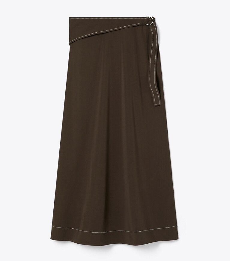 Tory Burch designer bas Jupe ceinturée en jersey dans Deep Chocolate de face