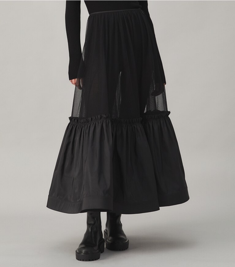Tory Burch designer bas Jupe crinoline en tulle de coton dans Black détail sur modèle