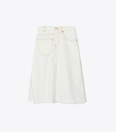 Tory Burch designer bas Jupe déstructurée en denim in White Chalk Wash front