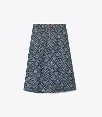 Tory Burch designer bas Jupe déstructurée en denim in T-Monogram Vintage Wash front