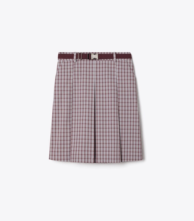 Tory Burch designer bas Jupe de golf à carreaux dans Burgundy Plaid de face