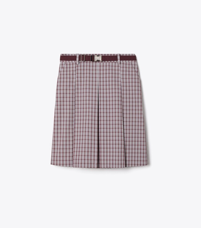 Tory Burch designer bas Jupe de golf à carreaux dans Burgundy Plaid de face