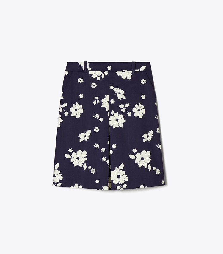 Tory Burch designer bas Jupe de golf à pinces dans Medium Navy Contrast Floral de face