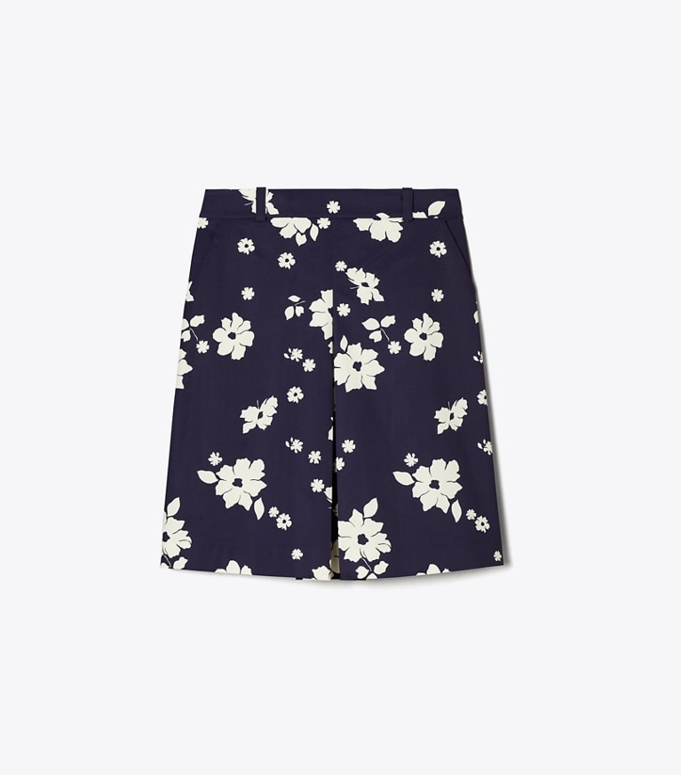 Tory Burch designer bas Jupe de golf à pinces dans Medium Navy Contrast Floral de face