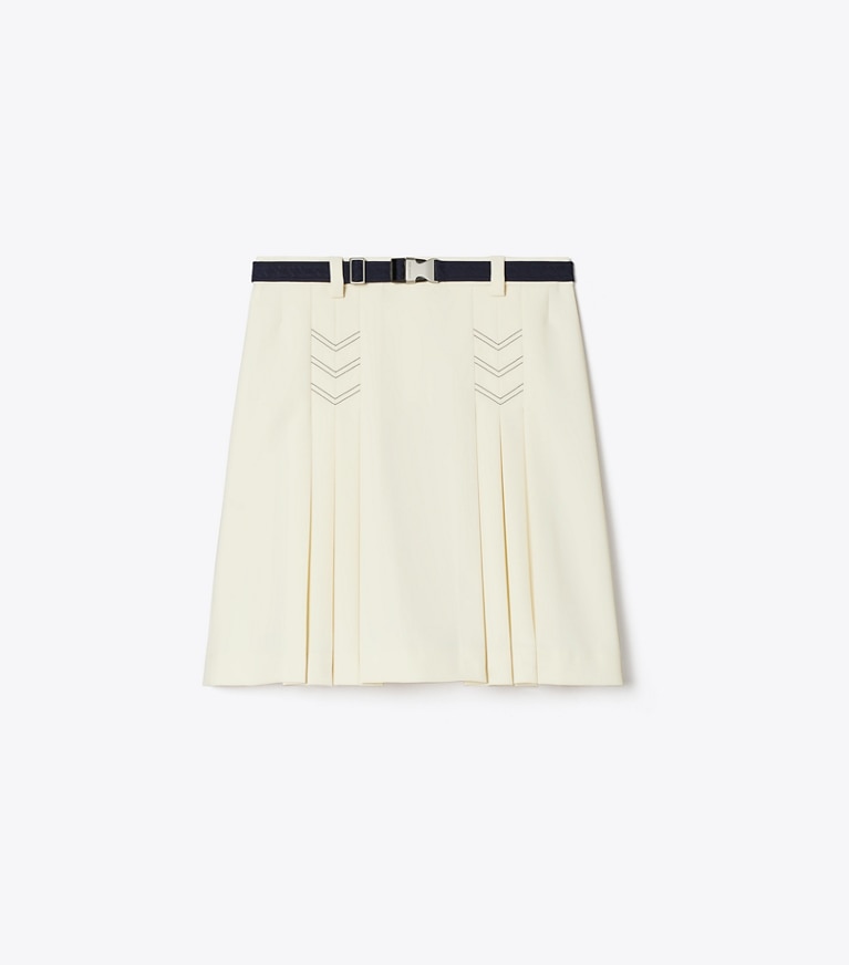 Tory Burch designer bas Jupe de golf extensible à pinces dans New Ivory de face
